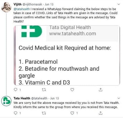 FIT WebQoof: No, Tata Health Didn’t Share ‘COVID Medical Kit’ List