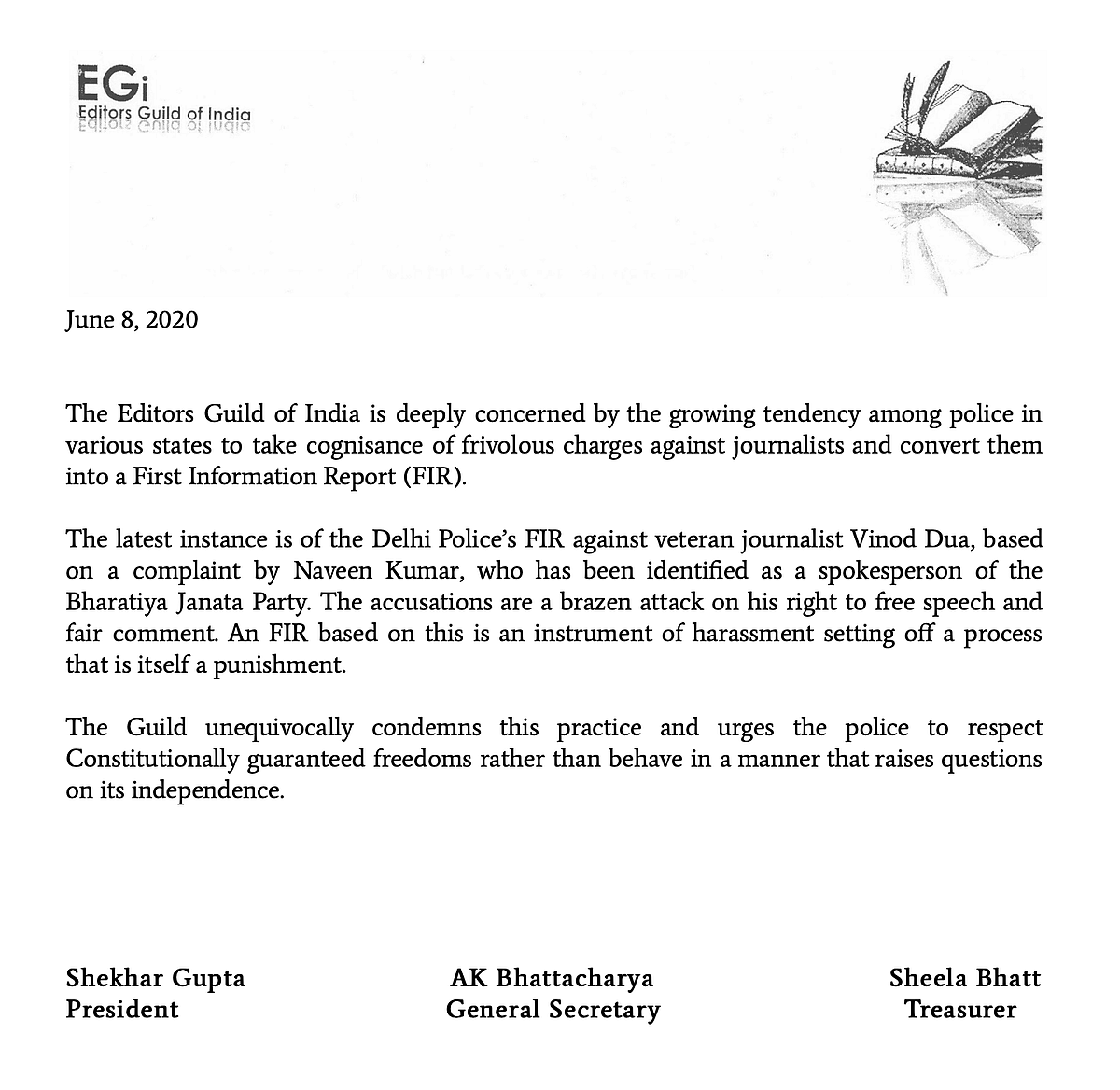 Statement by The Editors Guild of India.