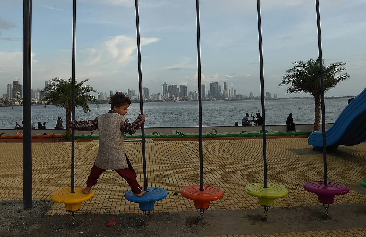 A boy plays at Bandra Reclamation, during the ongoing COVID-19 lockdown, in Mumbai.