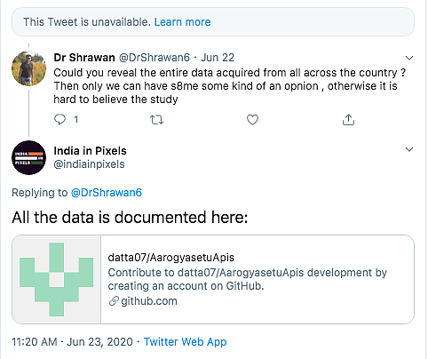 Another reply mentioned a link in which the data set used by the organisation is mentioned.