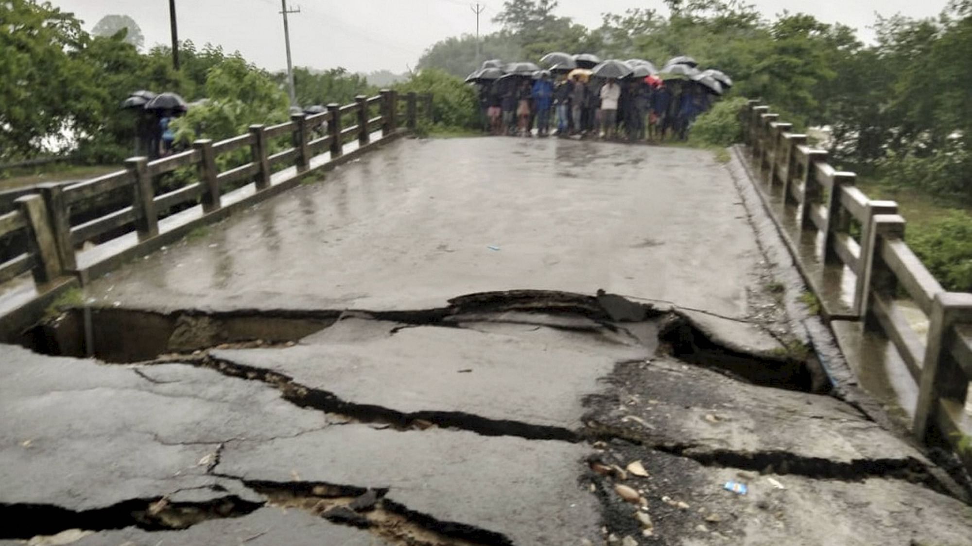 Portion of a bridge in Assam’s Tinsukia district damaged due to heavy rains.