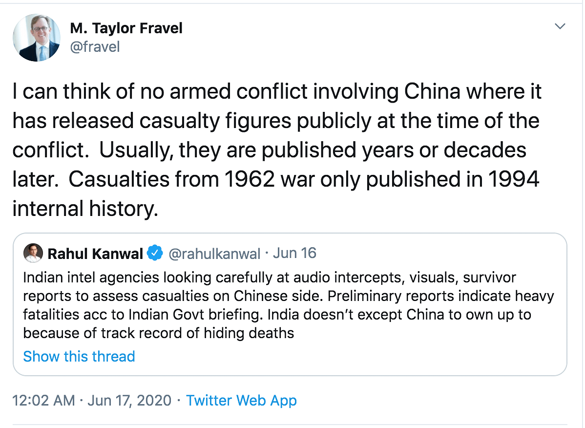 Till date, there has been no official confirmation from China regarding the number of casualties.