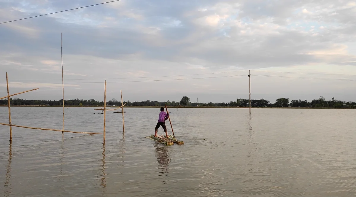 Crop lands submerged in water.