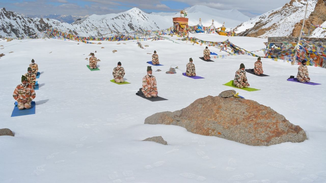 The ITBP Himveer jawans celebrate International Yoga Day in Ladakh.