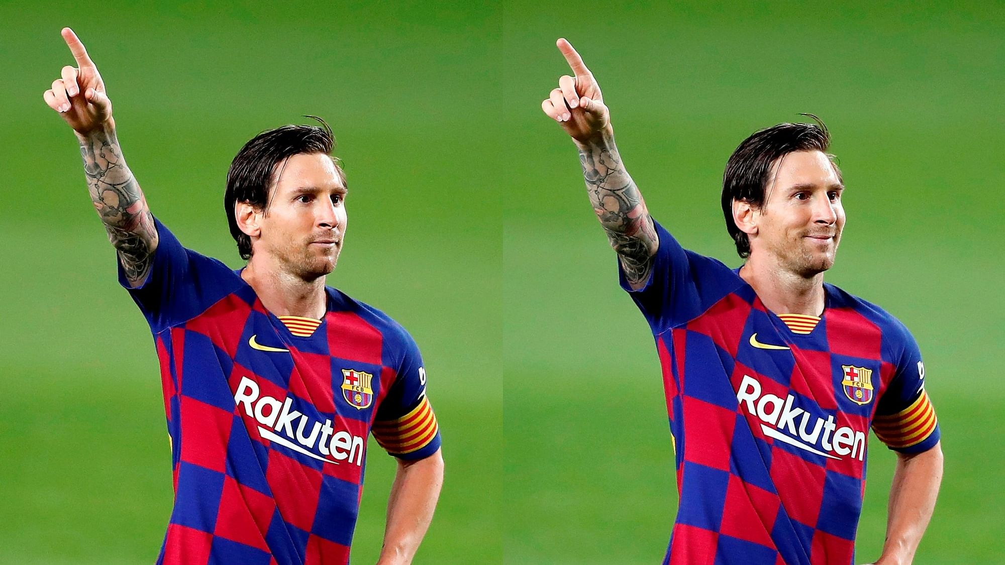 Lionel Messi celebrates his goal for Barcelona on La Liga’s return post COVID.