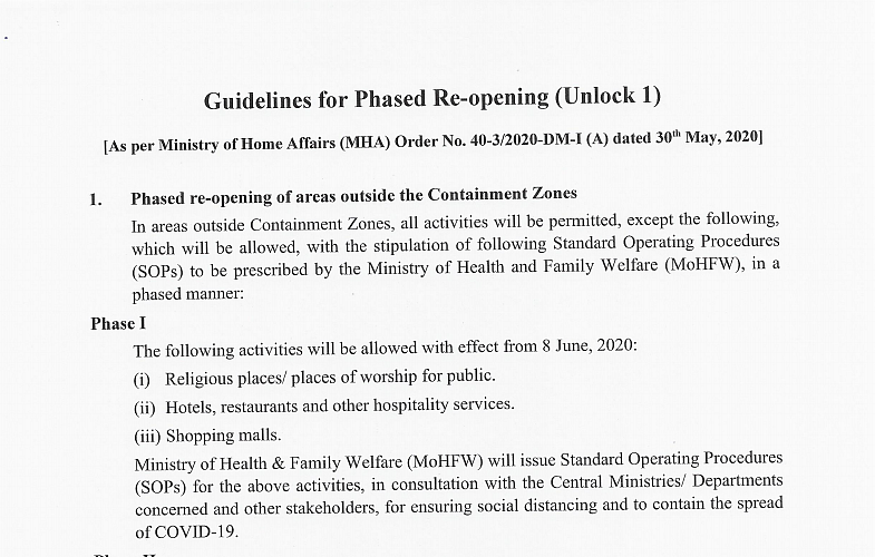 MHA order detailing guidelines for Unlock 1.