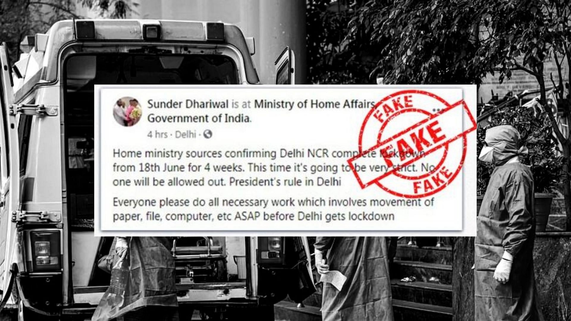 The Ministry of Home Affairs has denied rumours suggesting the implementation of a complete lockdown in Delhi NCR region from 18 June. 