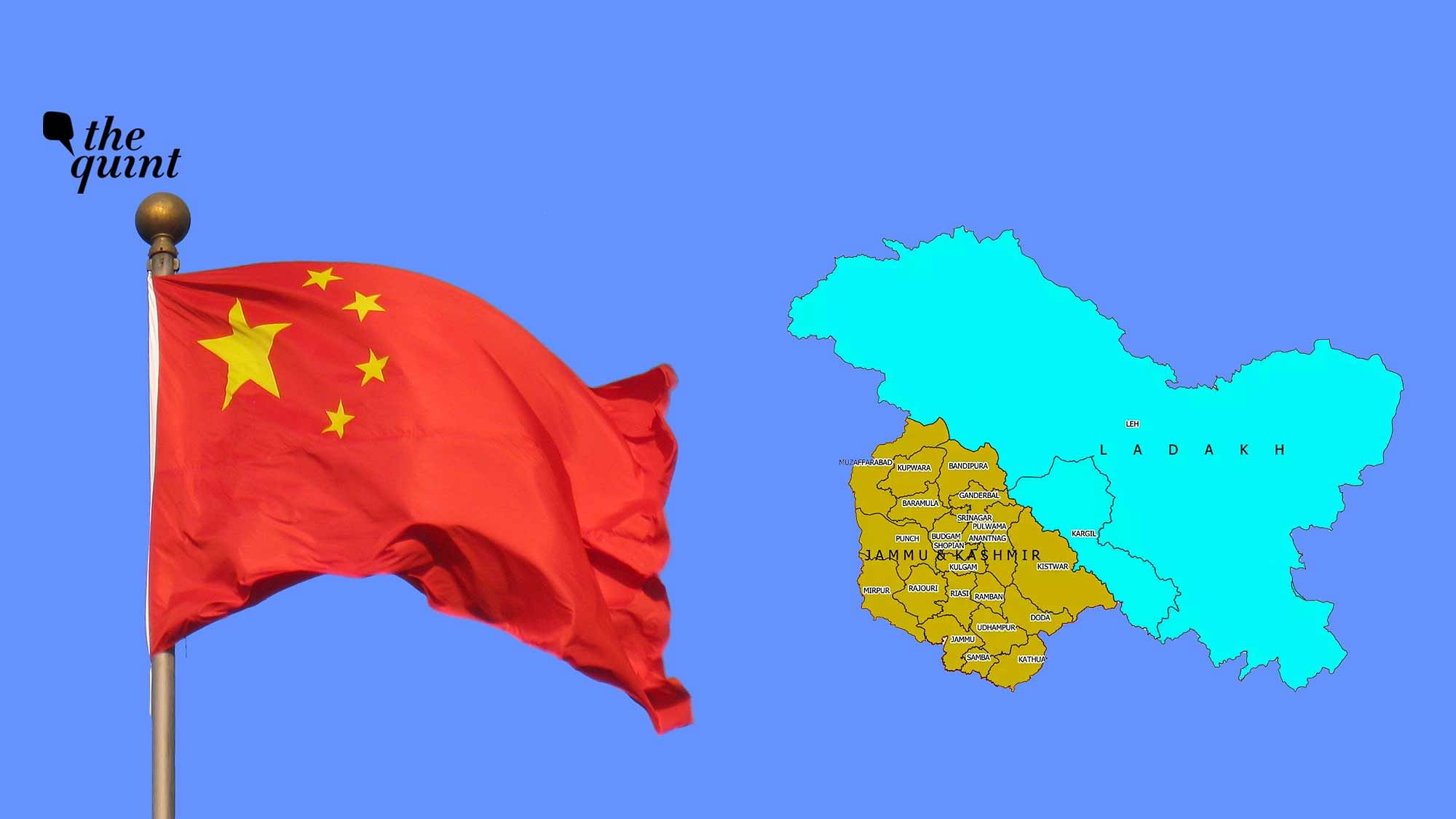 Image of flag of China and maps of newly-formed Union Territories of J&amp;K and Ladakh, used for representational purposes.
