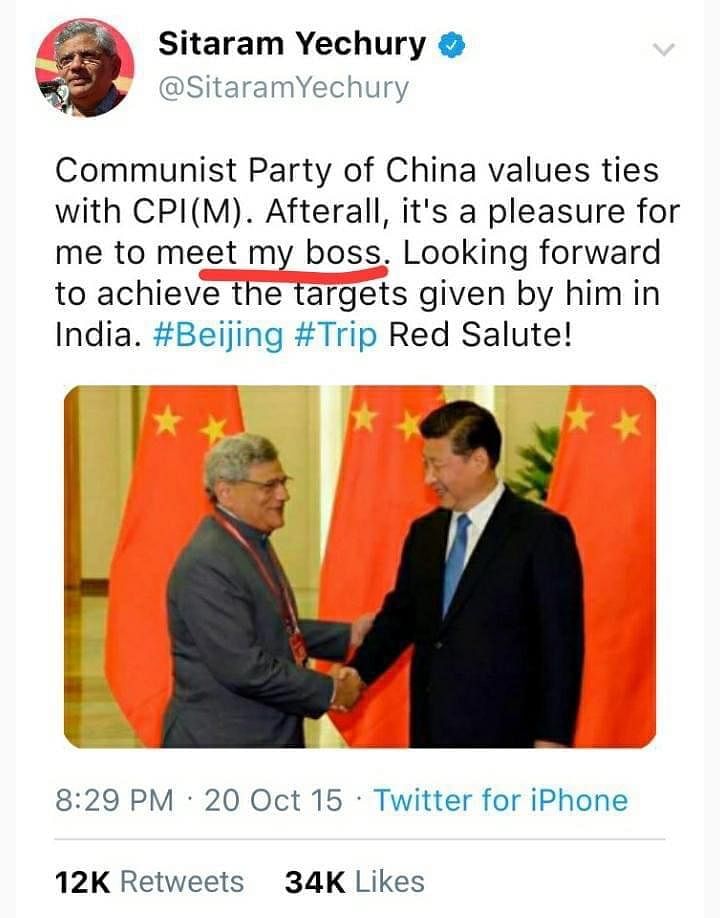 reality of the claim Sitaram Yechury called Chinese president Xi Jinping as my boss