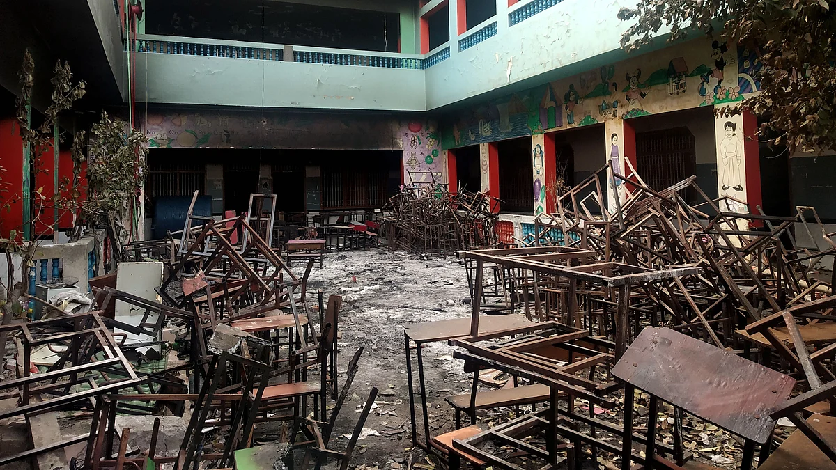 School burnt down to ashes in Shiv Vihar in northeast Delhi.