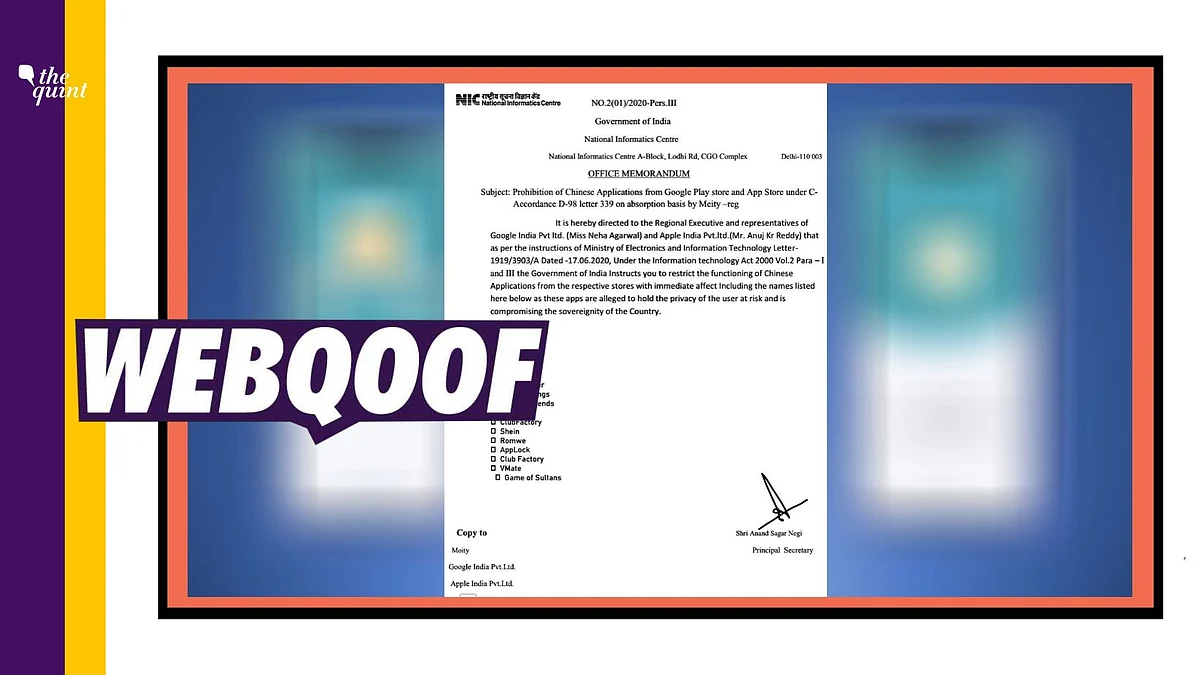 A fake letter attributed to the National Informatics Centre (NIC) directing a ban on Chinese apps in India is doing the rounds on social media.