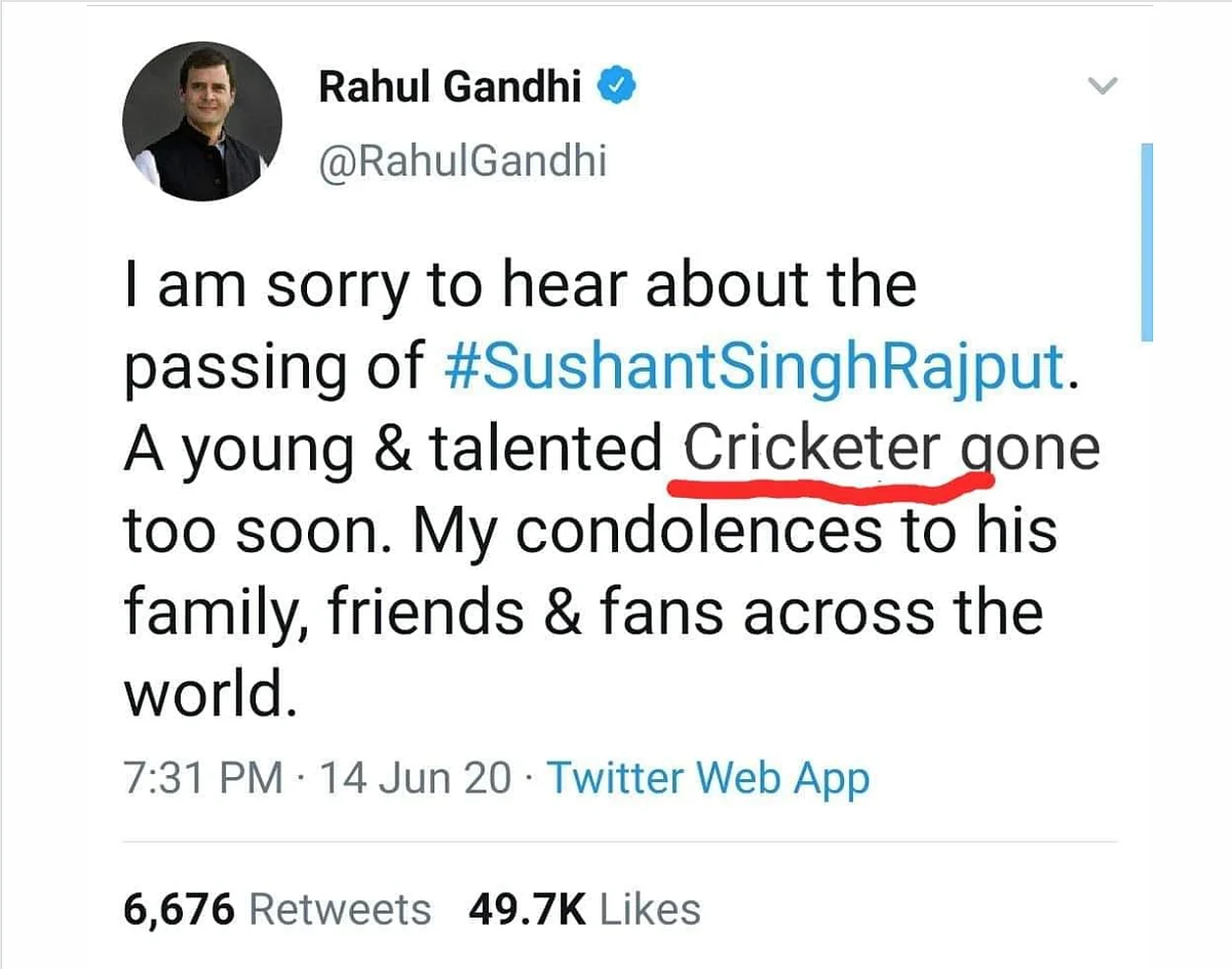 Did Rahul Gandhi Call Sushant Singh a Cricketer? No, Tweet is Fake
