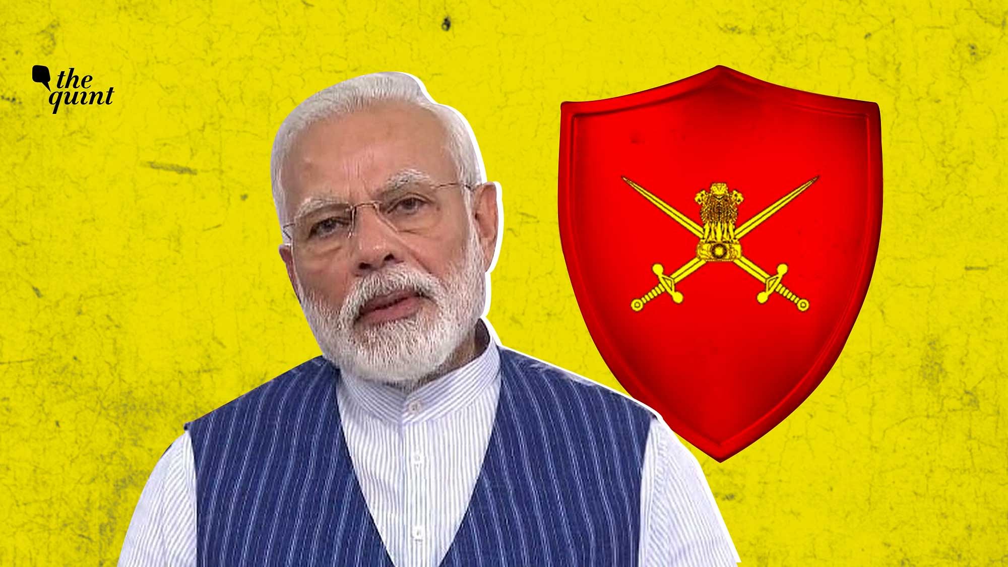 Image of army symbol &amp; PM Modi used for representational purposes.