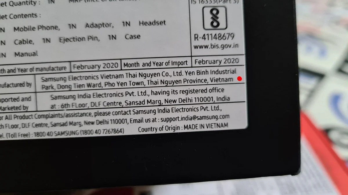 The Samsung Galaxy S20+ has been manufactured in Vietnam.
