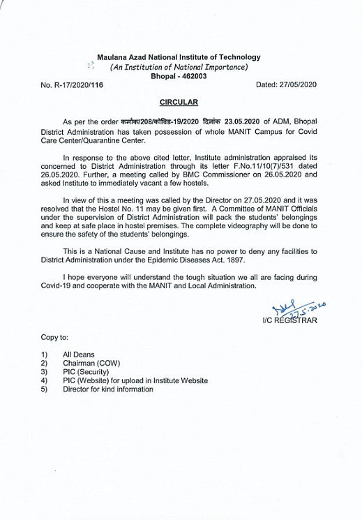 Maulana Azad National Institute of Technology’s circular.