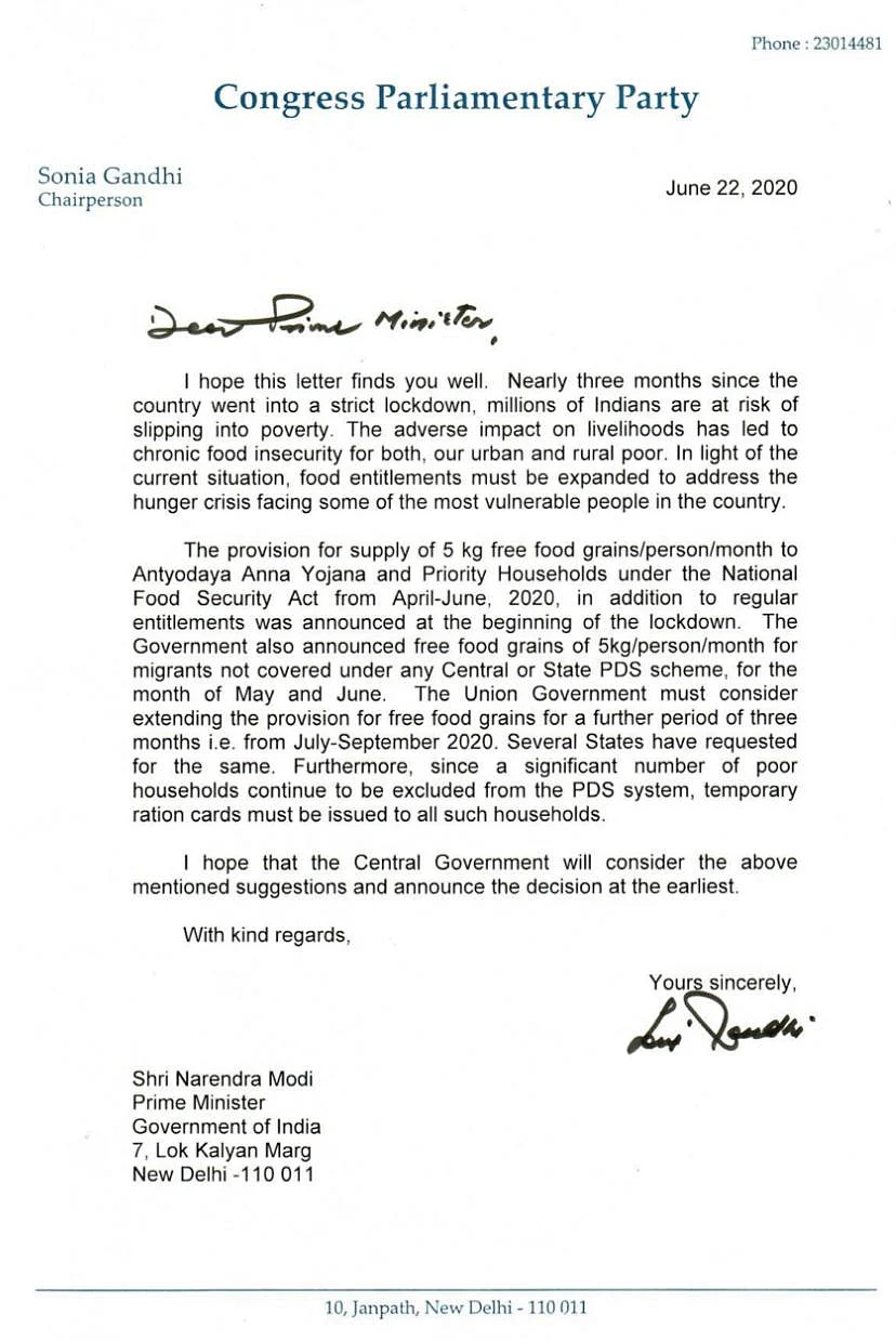 Extend Free Food Grains Provision for 3 Months: Sonia Gandhi to PM
