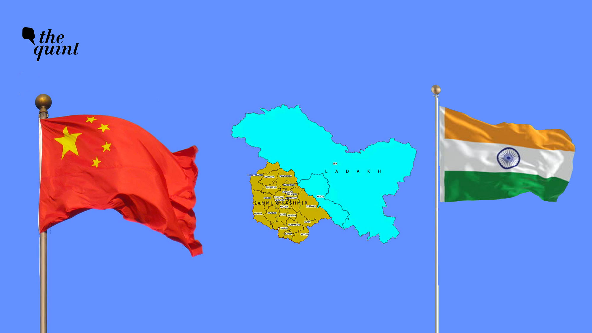 Image of China’s flag (L) and India’s flag (R), and maps of UTs of J&amp;K and Ladakh, used for representational purposes.