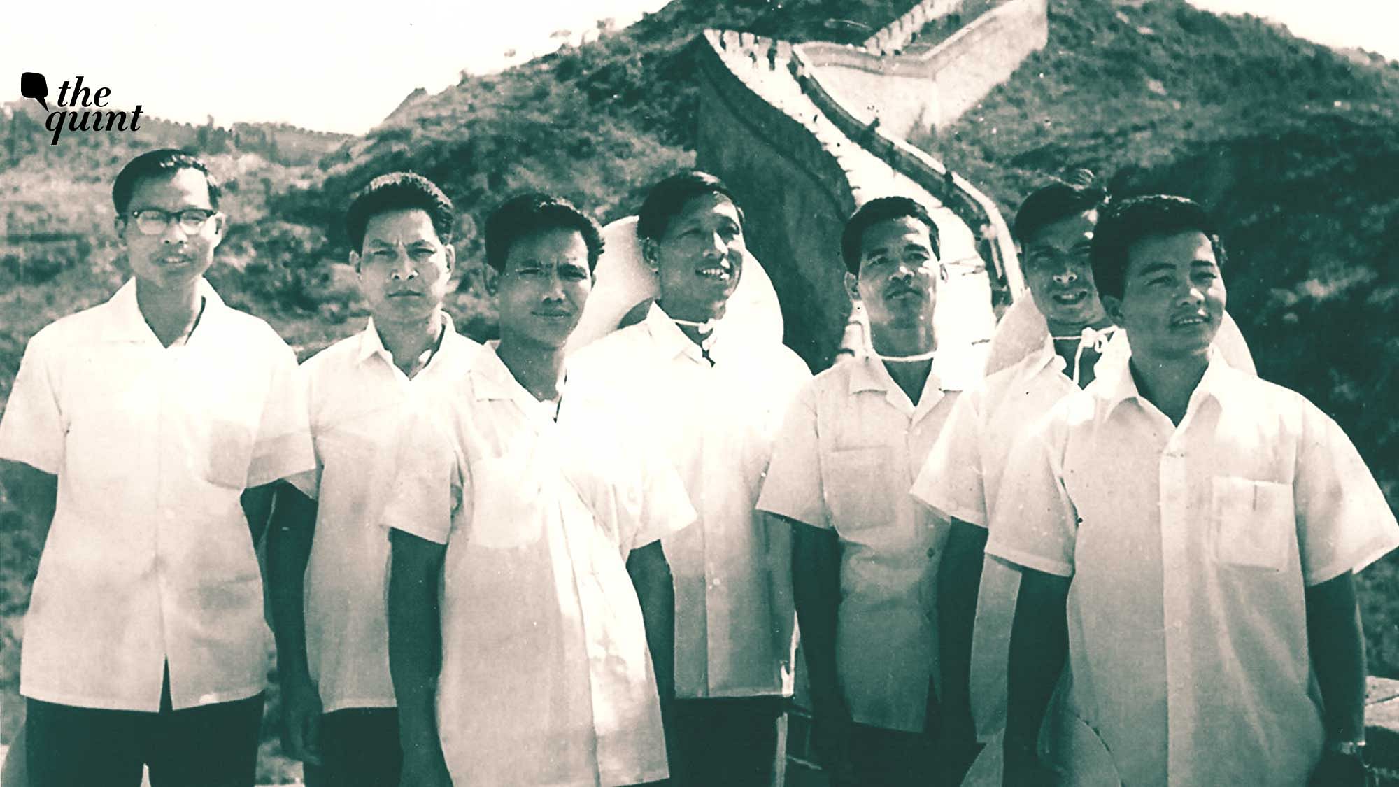 Altered (archival) image of Members of the Naga National Council (NNC) in China during a training programme.&nbsp;