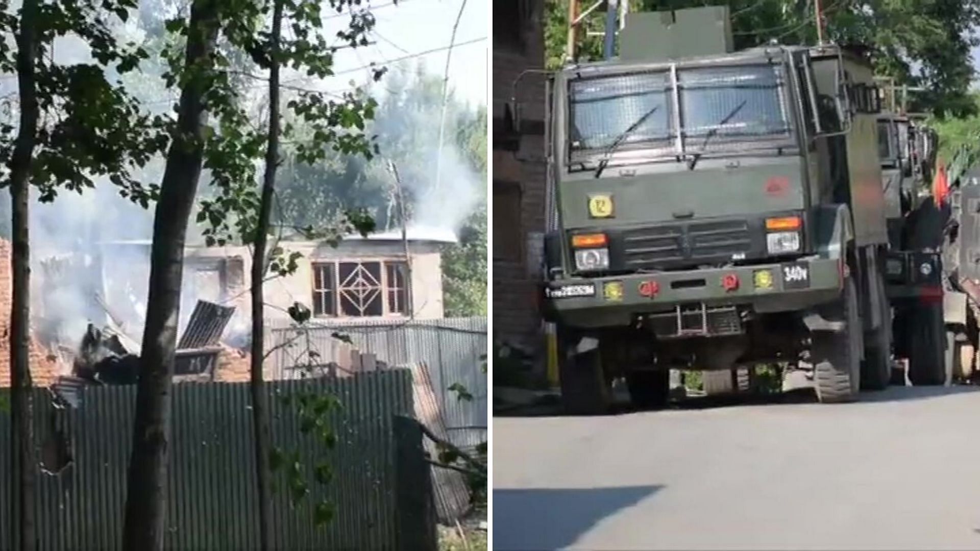 Visuals from the encounter site. Four terrorists were killed in the Pinjura village in South Kashmir’s Shopian district on Monday, 8 June morning.