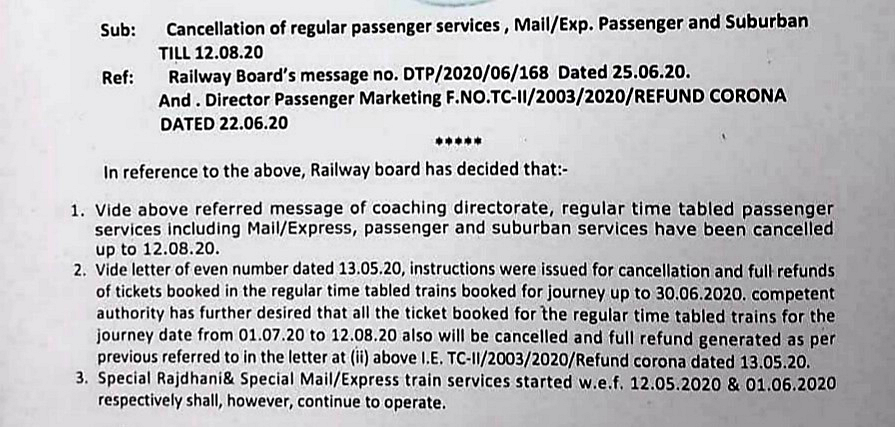 No Regular Trains Till 12 Aug, Special Trains to Continue: Rlys