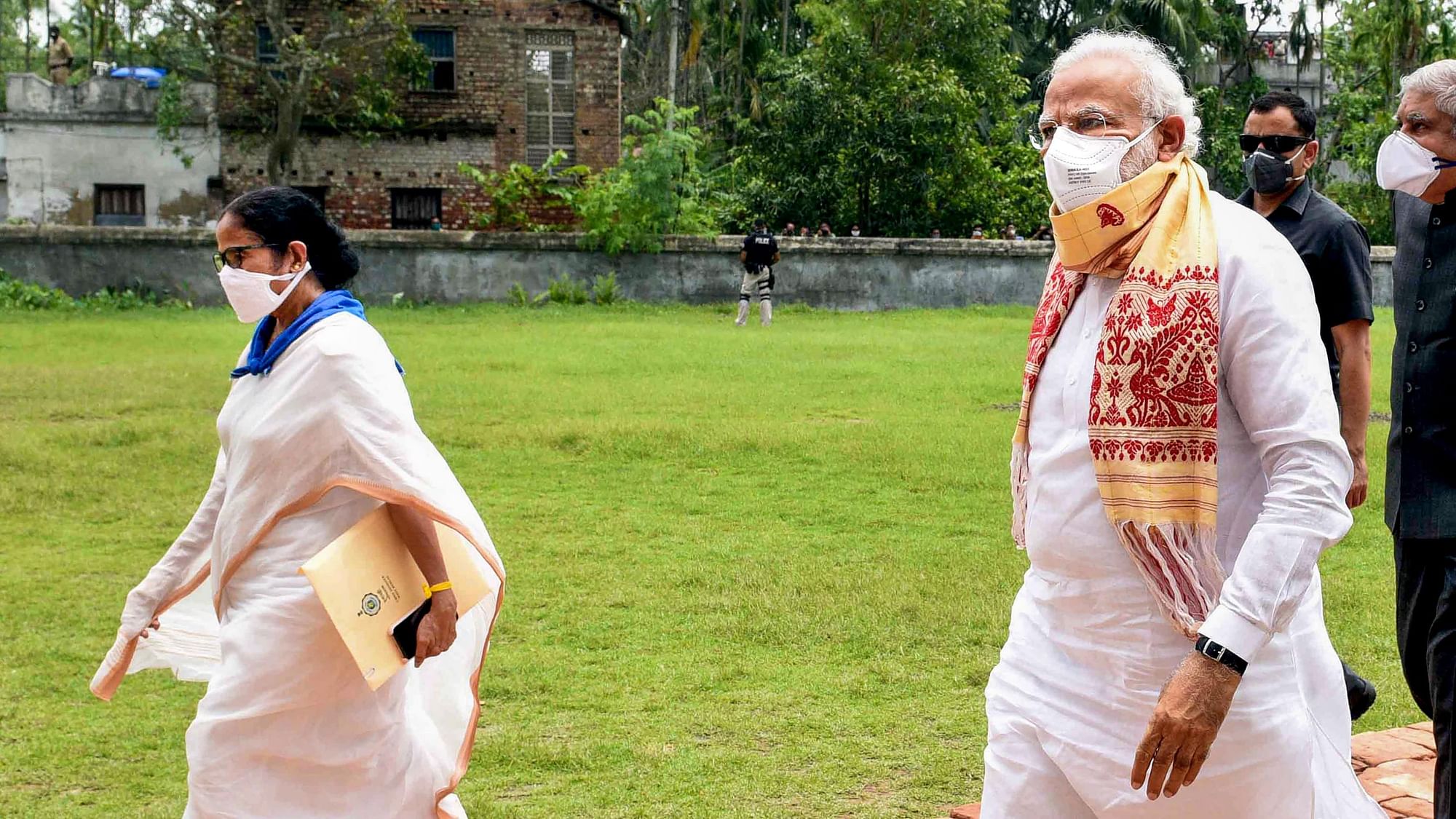 Prime Minister Narendra Modi and West Bengal Chief Minister Mamata Banerjee in Kolkata after aerial survey of devastation caused by Amphan cyclone earlier in 2020.