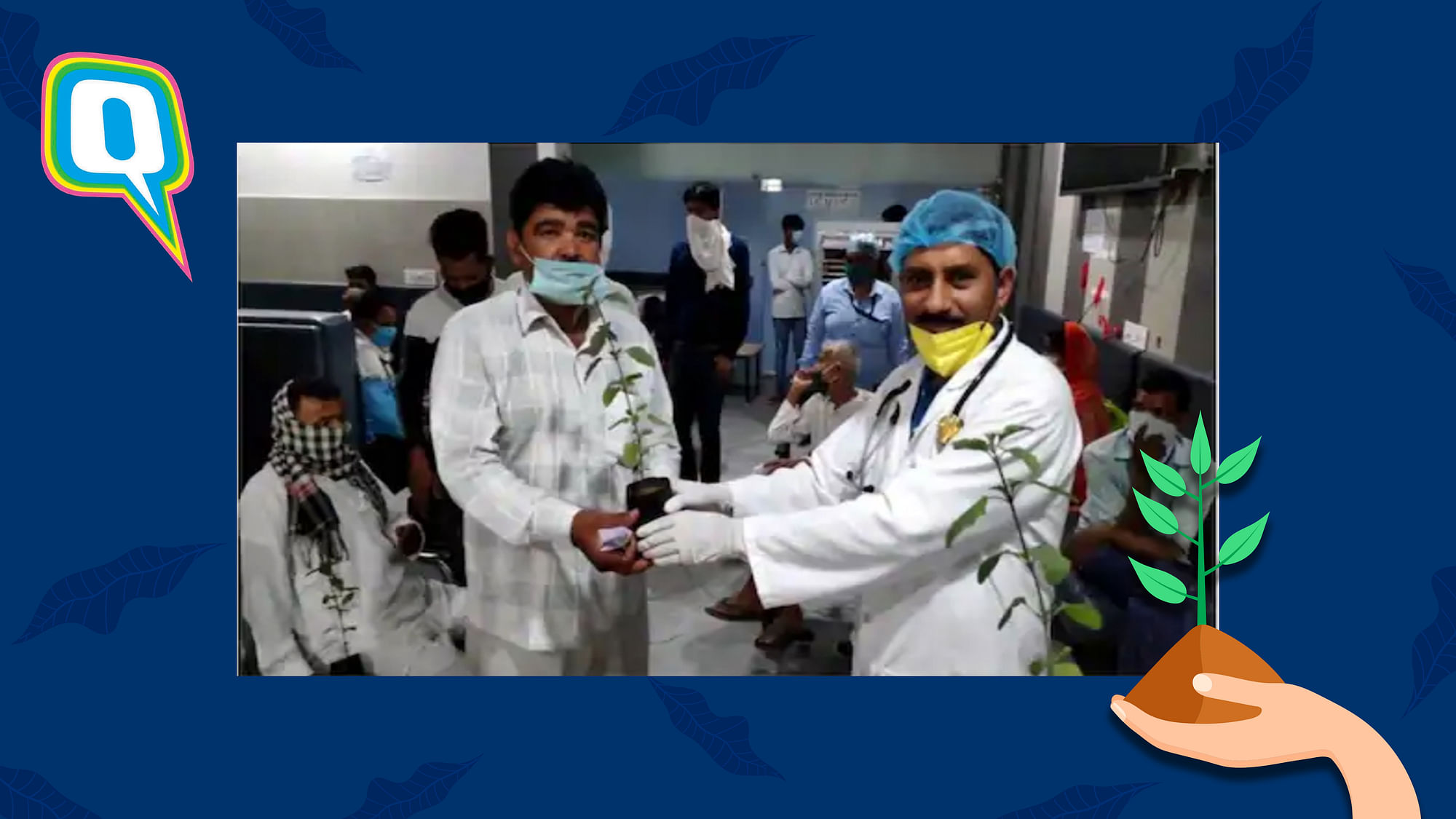 Dr CP Singh handing out potted plants to his patients on World Environment Day 2020
