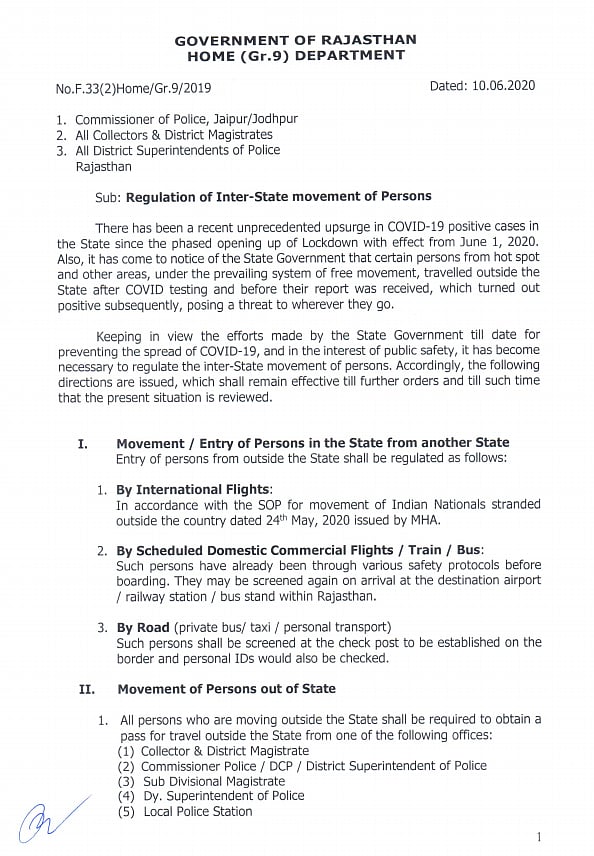 Rajasthan Regulates Inter State Movement Due To Rising Covid Cases