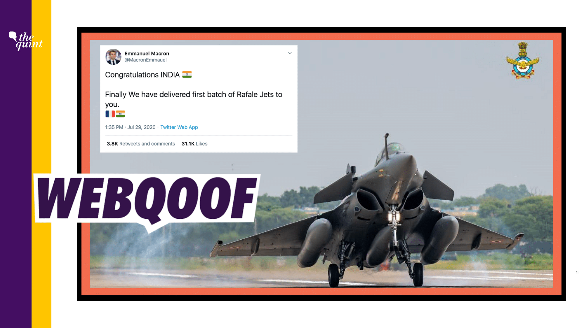 A parody Twitter account with a history of changing its username is being used to claim that French President Emmanuel Macron has congratulated India on the arrival of the Rafale jets.