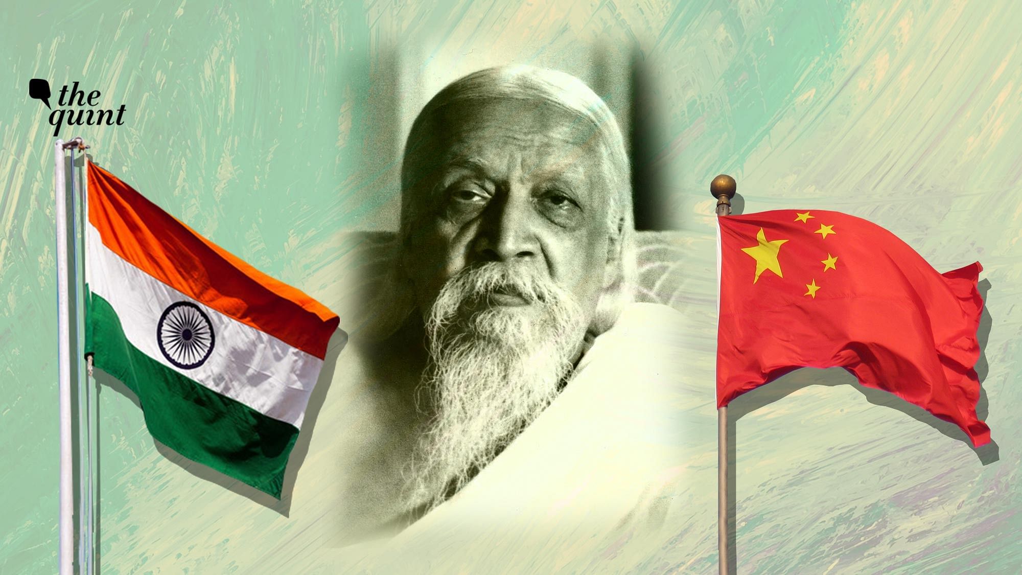 Image of spiritual leader Sri Aurobindo and India and China flags, used for representational purposes.