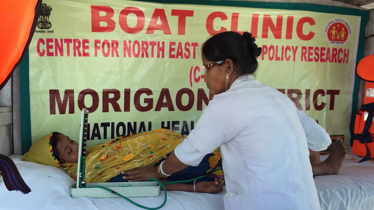 A patient being treated onboard a boat clinic.
