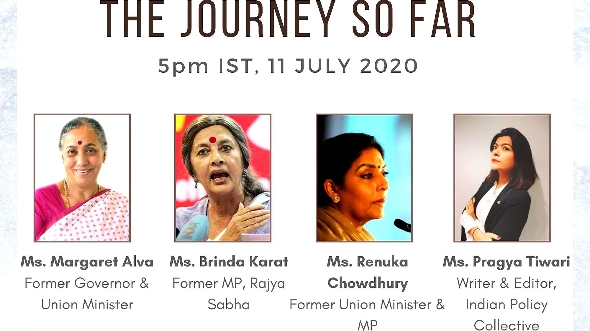 Politicians Margaret Alva, Renuka Chowdhury, and Brinda Karat discuss the journey of the Women’s Reservation Bill with Pragya Tiwari. &nbsp;