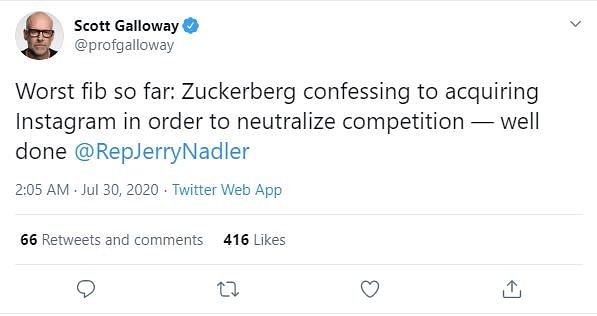 The purpose of such a hearing was to determine the adequacy of existing competition laws for big tech companies.
