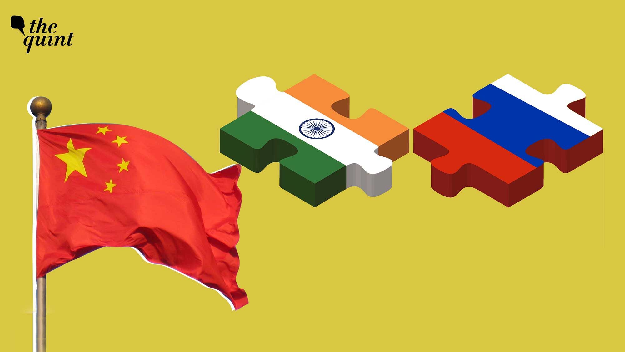 Images of China’s flag, Indian flag, Russian flag used for representation.