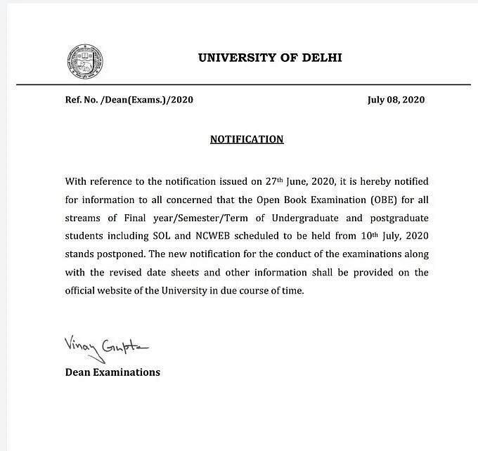 Delhi University Final-Year Exams Postponed to Until After 15 Aug