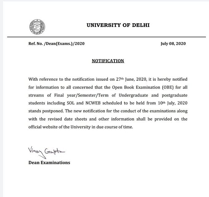 The university said that the revised dates and other relevant information shall be notified in due course of time.