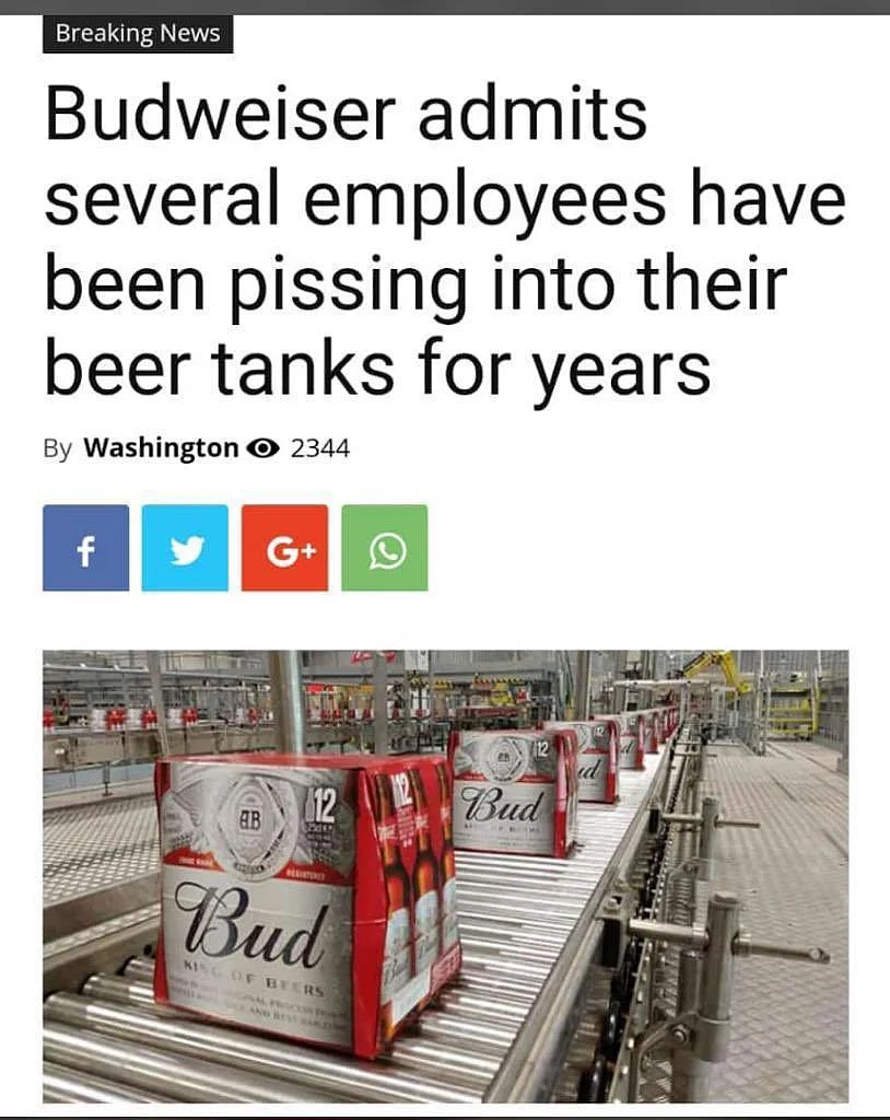Budweiser Employee Admits to Peeing in Beer Tank? No, It’s Satire