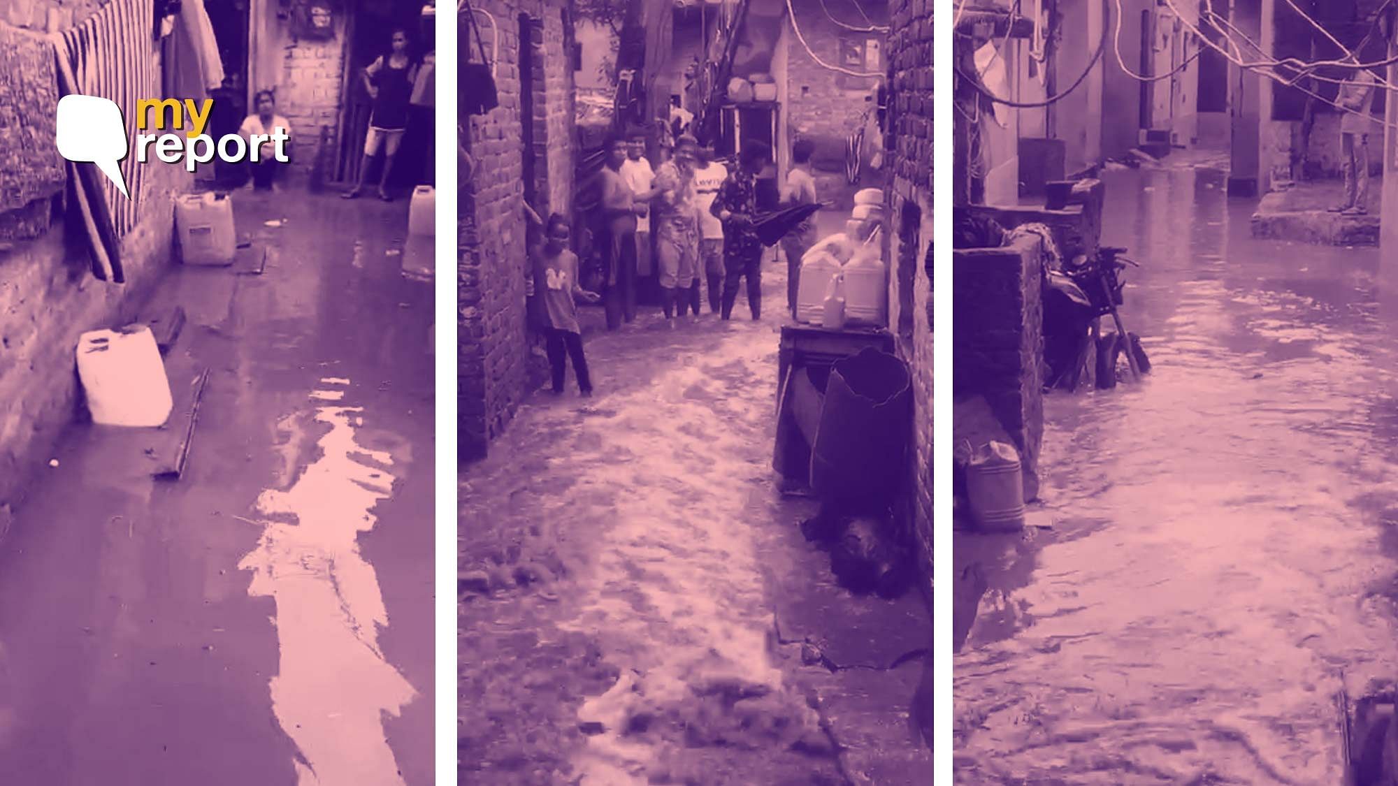 Heavy rains have hit homes in New Delhi’s Nehru Nagar.