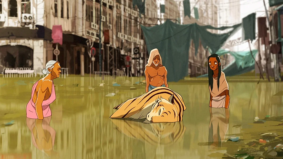 As both become climate refugees, humans and tigers are pitted against one another in the fight to survive