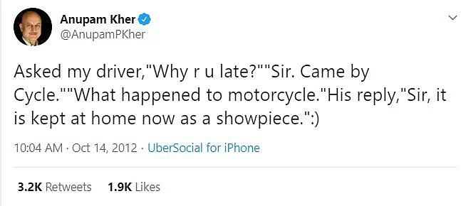 Anupam Kher's tweet in 2012.