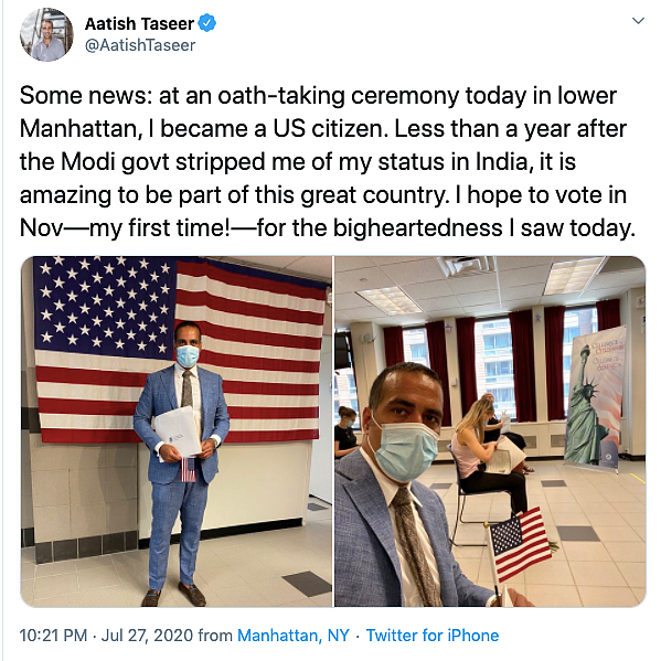 Aatish Taseer took to Twitter to share the news.