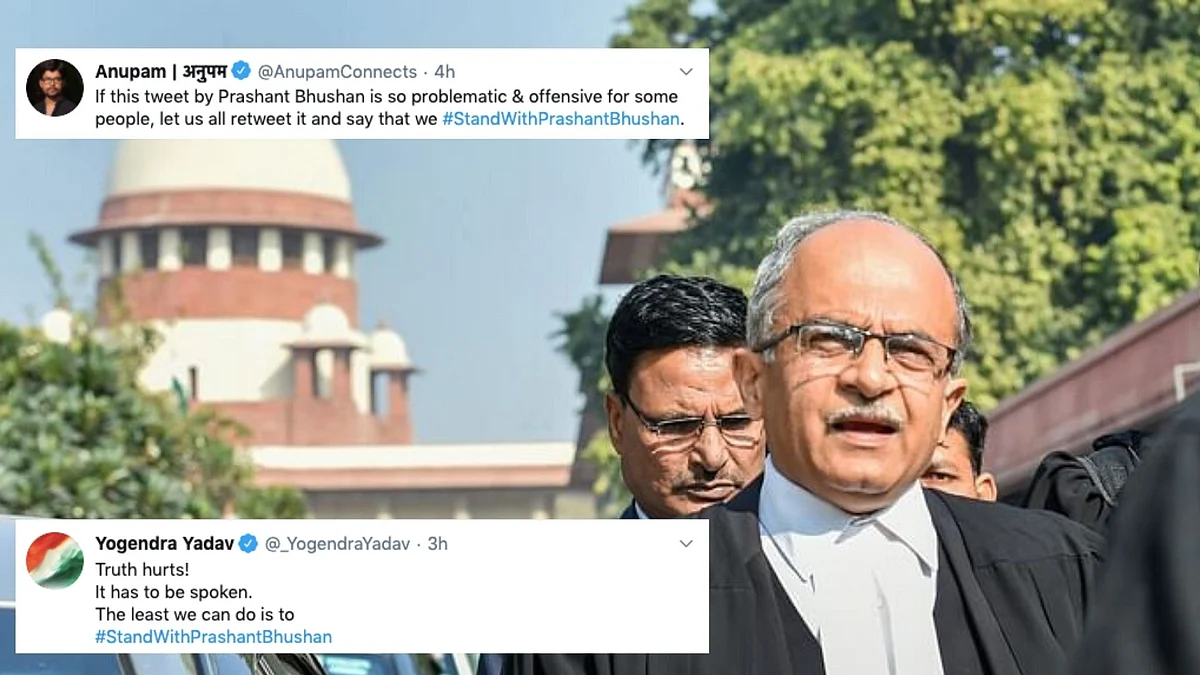 “Truth hurts! It has to be spoken. The least we can do is #StandWithPrashantBhushan,” tweeted Yogendra Yadav.