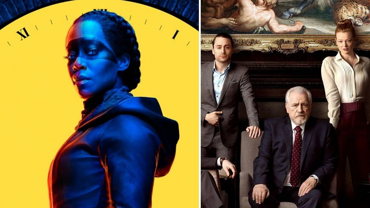 Stills from Watchmen and Succession.
