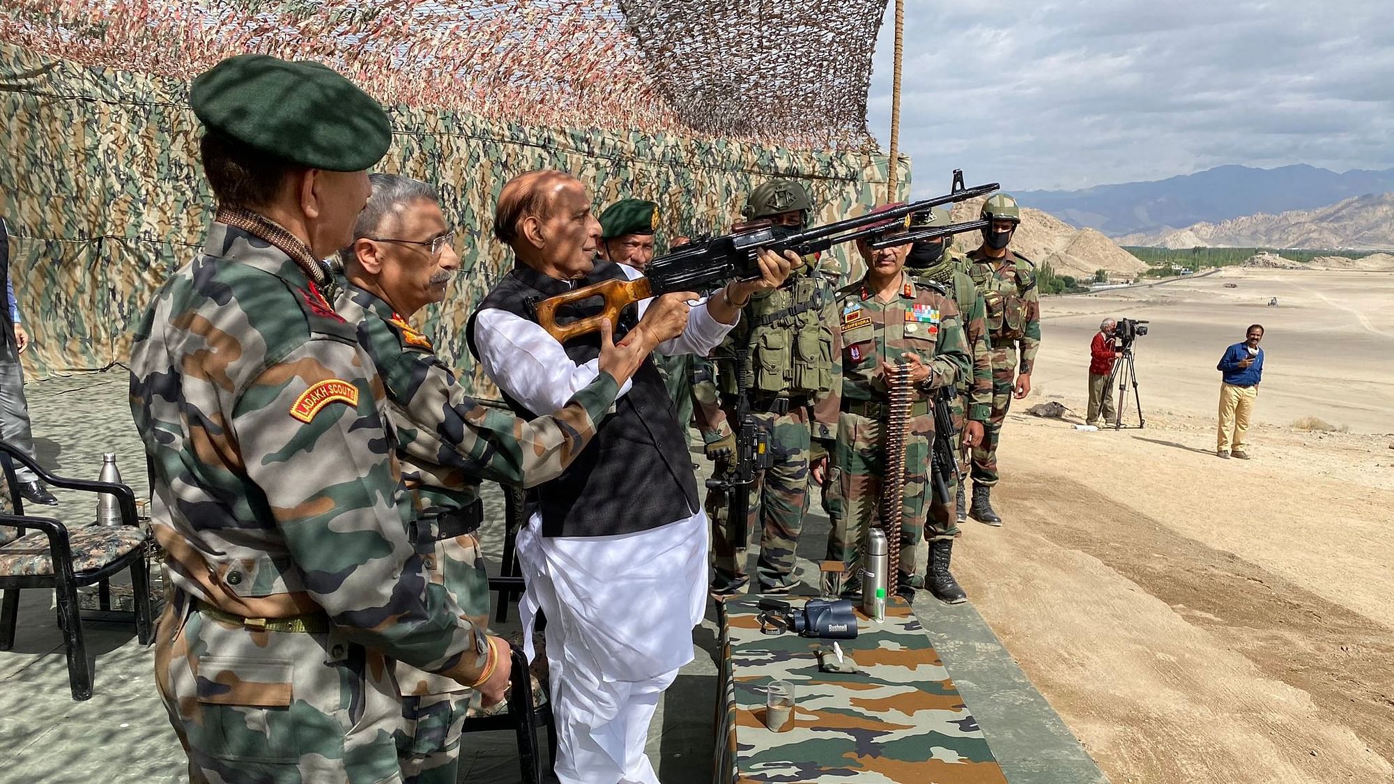 File photo of Defence Minister Rajnath Singh, during his visit to Leh.