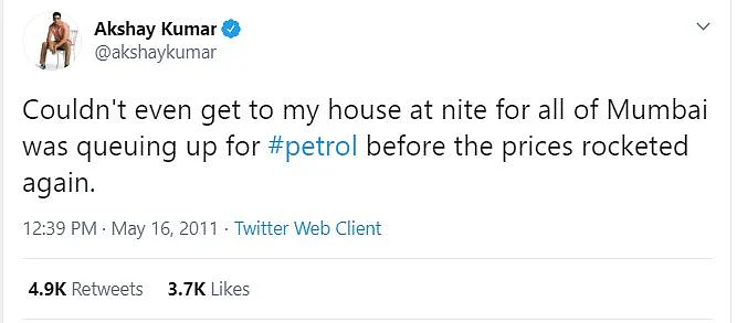 Akshay Kumar's tweet in 2011.