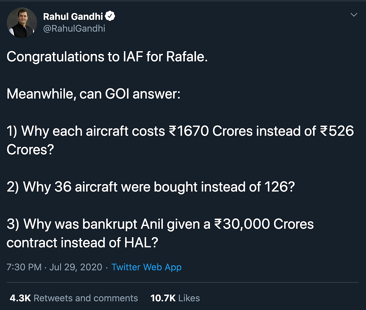 ‘Congrats, But Can GOI Answer...’: Rahul on Rafale Jets in India