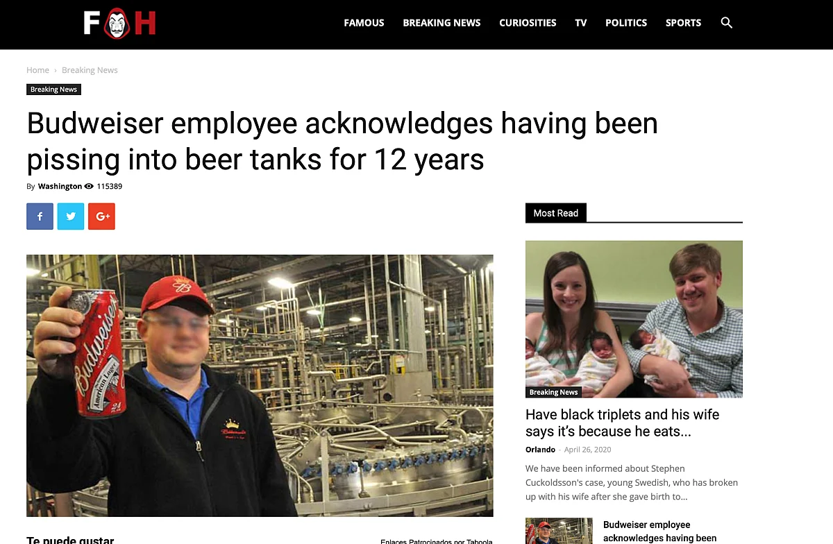 Budweiser Employee Admits to Peeing in Beer Tank? No, It’s Satire