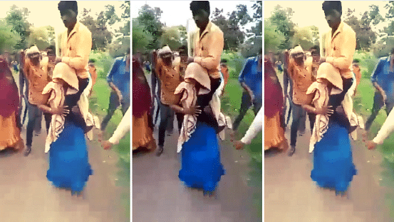 A woman, accused of having an affair, was beaten up and made to carry her husband on her shoulders.