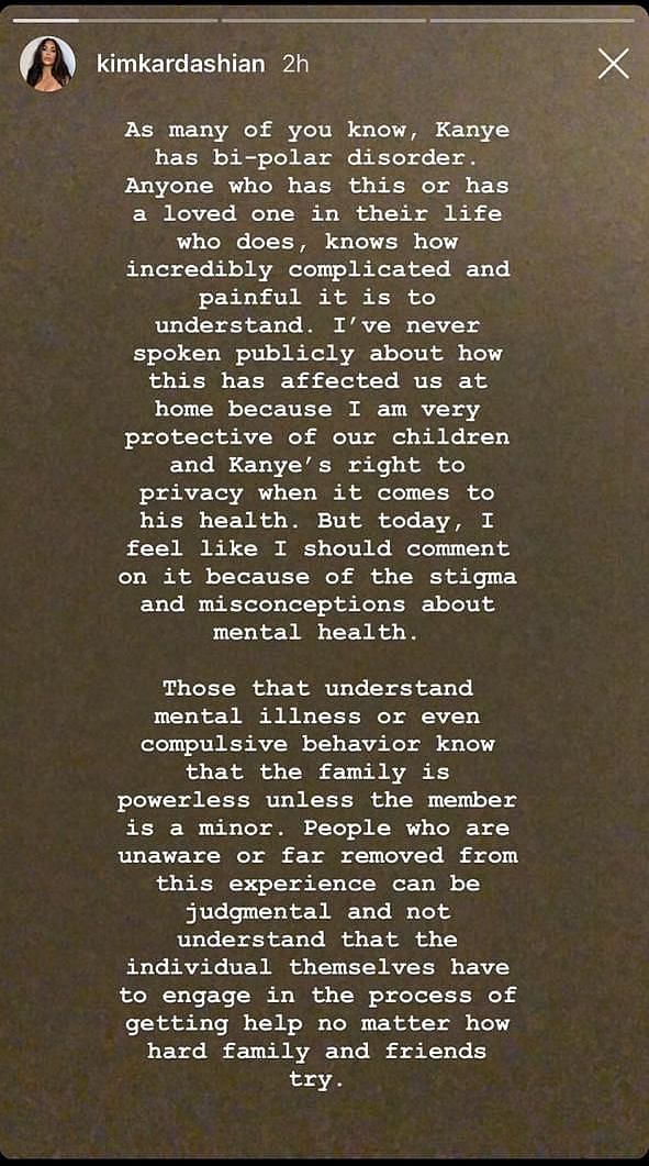 This came after Kim publicly addressed Kanye's mental health condition.