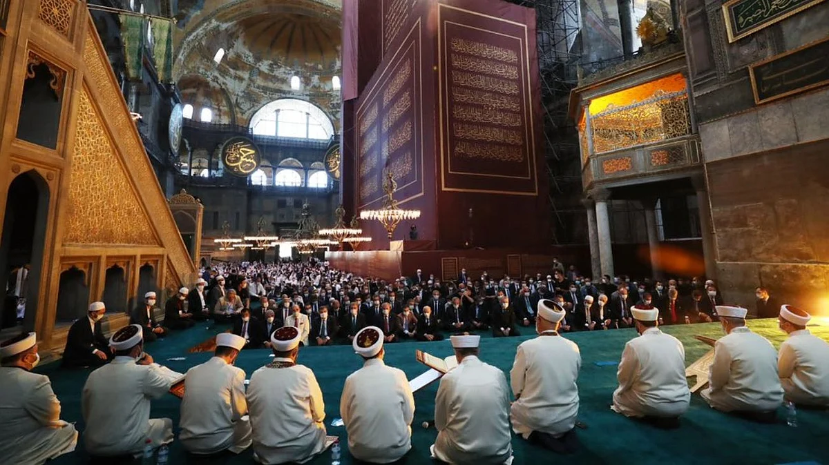 Prayers being held inside Hagia Sophia