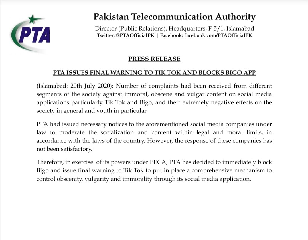 Even Pakistan has given TikTok a ‘final warning’ over allegations of immoral, obscene and vulgar” content. 